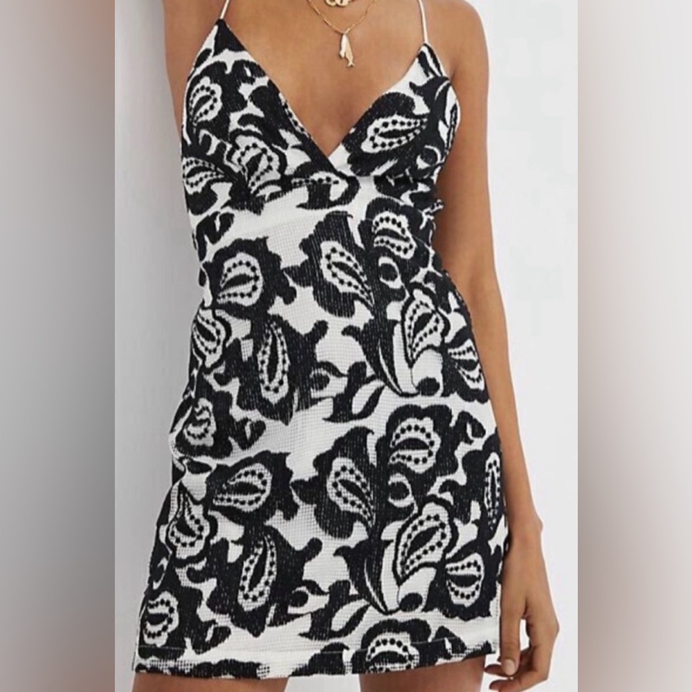 Anthropologie Black and White Floral Mini Dress